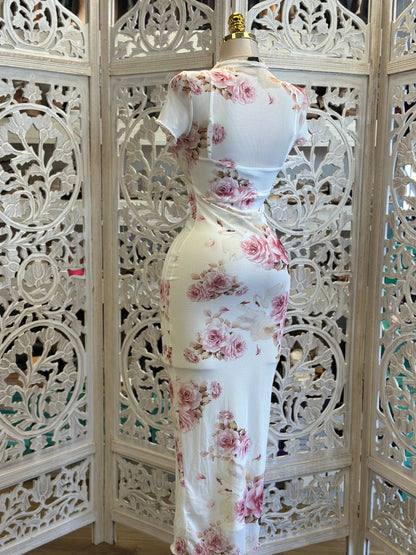 Mesh Floral Midi Dress- Stretchy, Estira