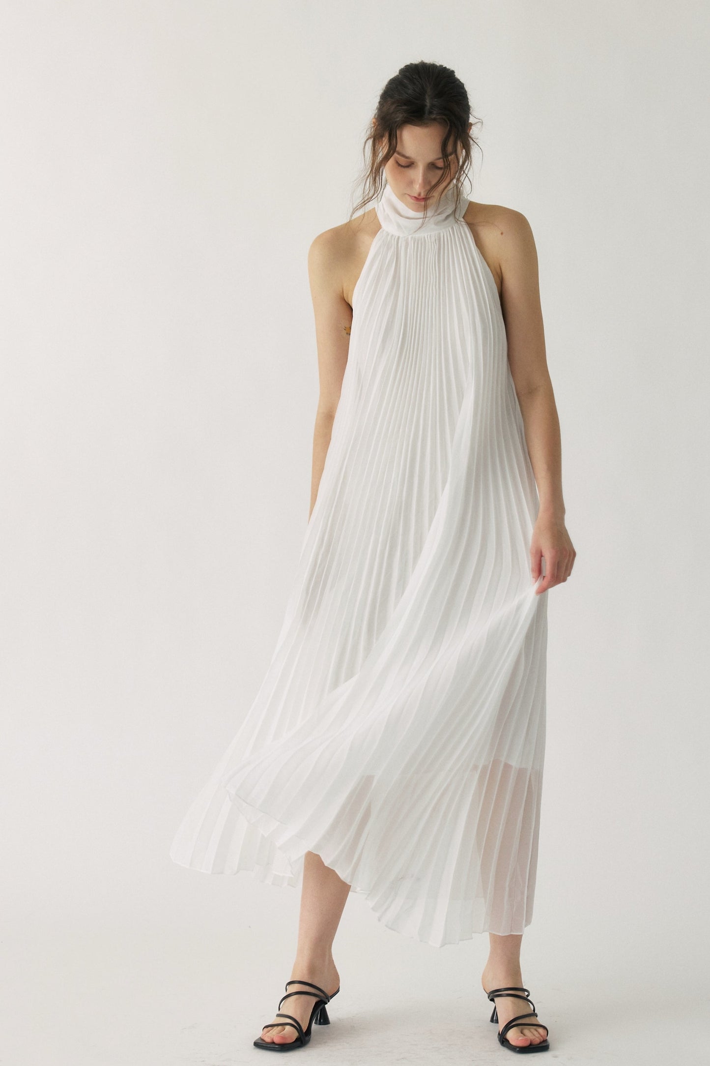 Elena Pleated Halter Maxi Dress