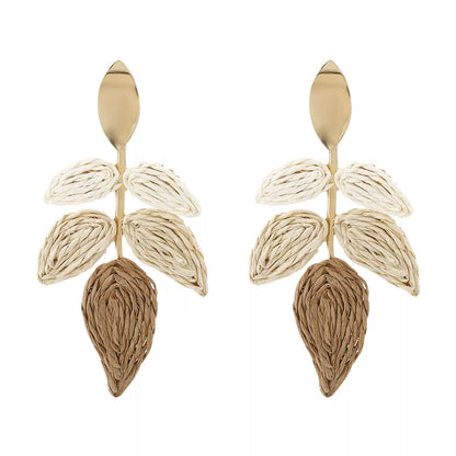 Rattan Woven Leaf Dangle Earrings