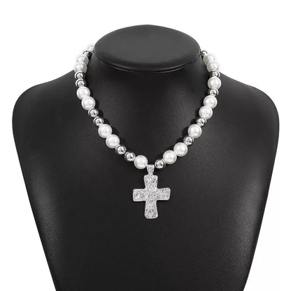 Pearl & Cross Pendant Necklace