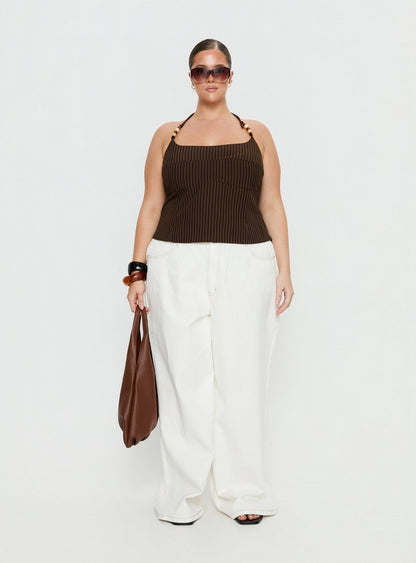 Cherise Bead Detail Top Brown Pinstripe Curve