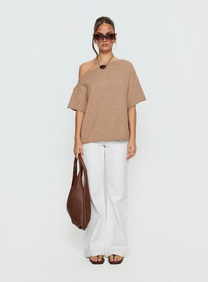 Kourta Off Shoulder Oversized Knit Top Mocha