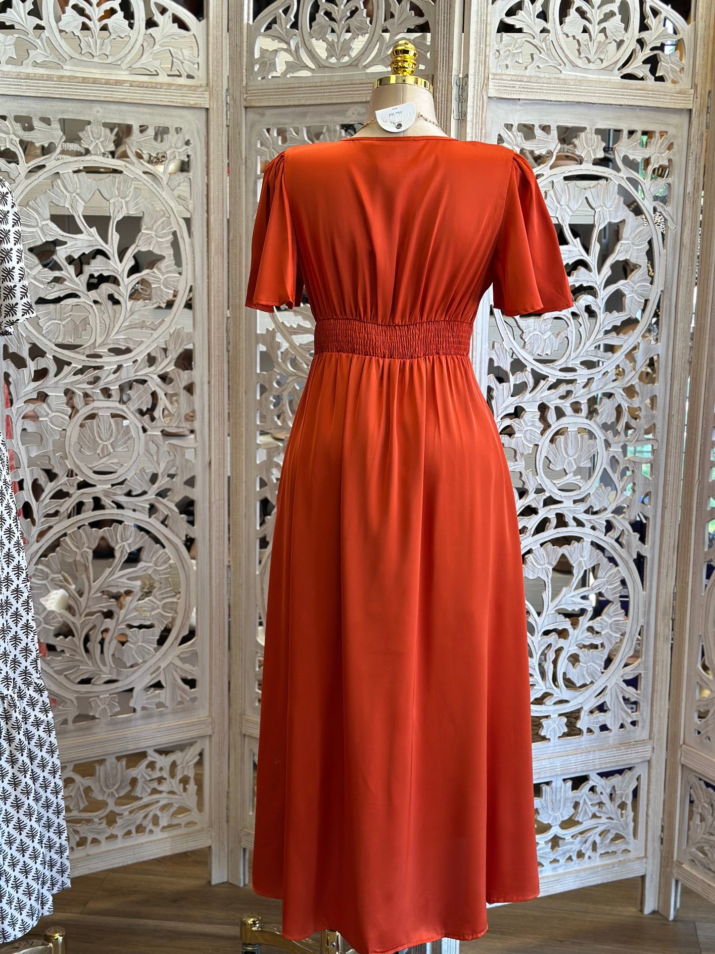 Burnt Orange Deep V Maxi Dress- Not Stretchy , No Estira