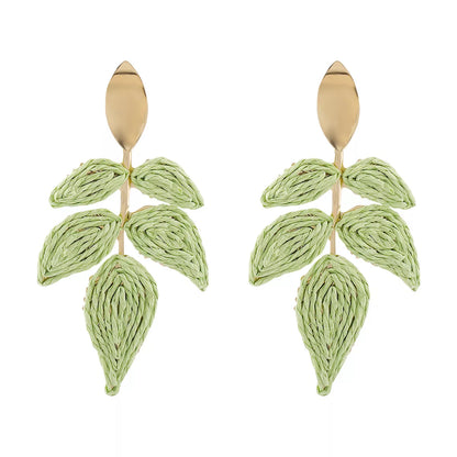 Rattan Woven Leaf Dangle Earrings