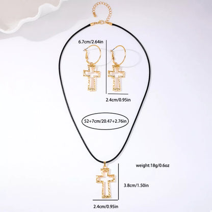 Cross Pendant Necklace & Hoop Earrings Jewelry Set