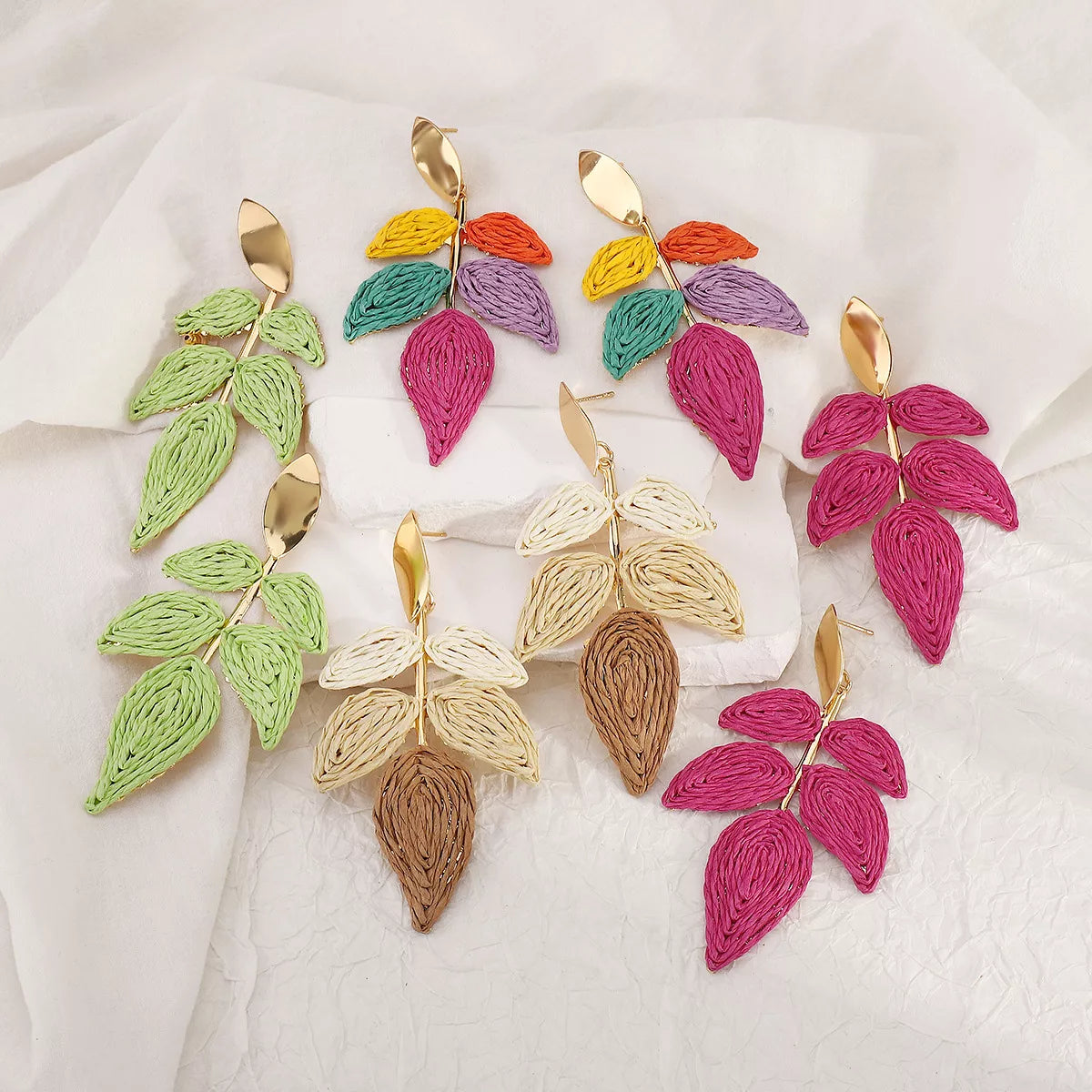 Rattan Woven Leaf Dangle Earrings