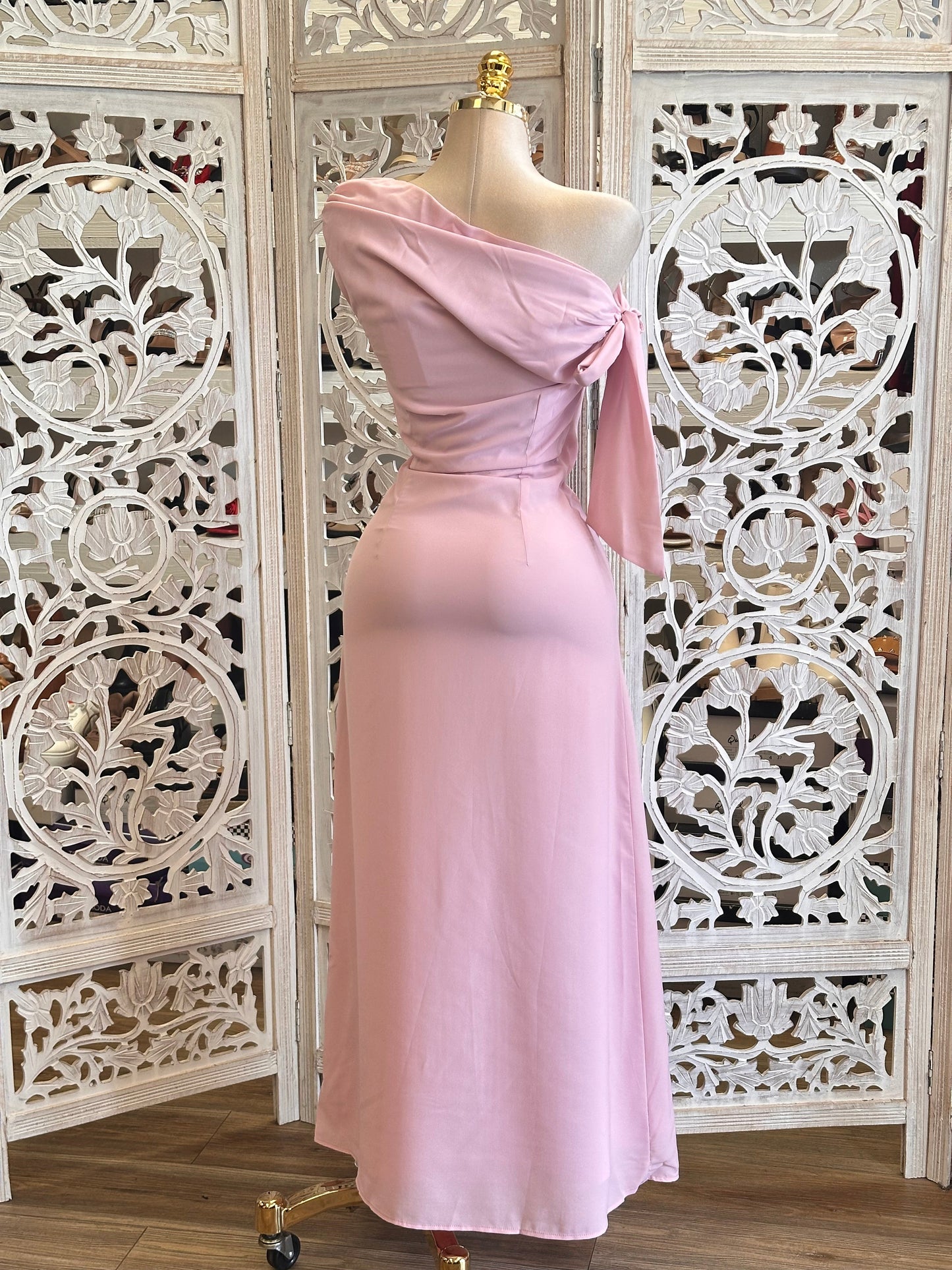 Pink Asymmetrical Midi  Dress - no Estira,  no Stretchy