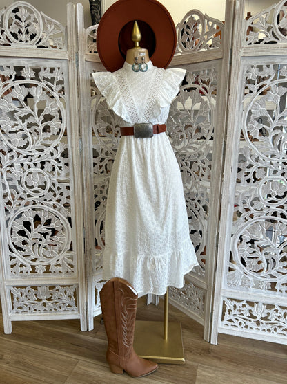 Eyelet Ruffle Midi Dress-  Not Stretchy