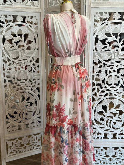 Hazed Floral Blush Maxi Dress- Stretchy, Estira