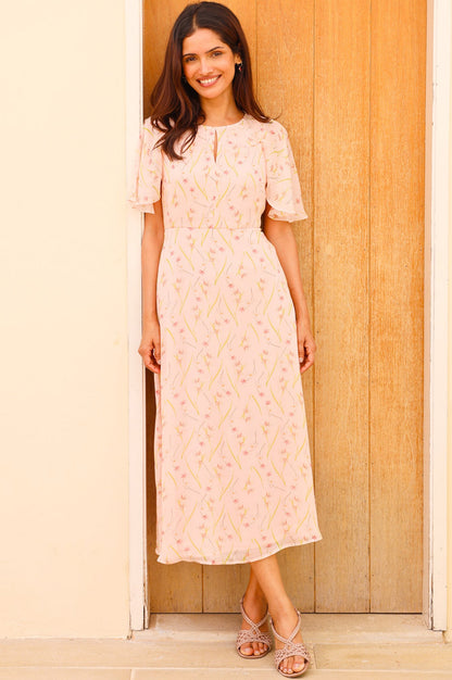 RHS Printed Cape Sleeved Dress | Blush