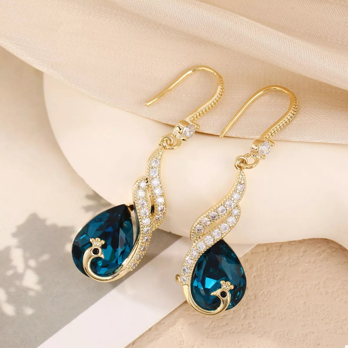 18K Gold-Plated Peacock Teardrop Earrings