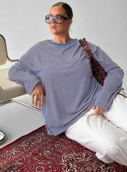 Marlah Long Sleeve Top Blue Stripe Curve