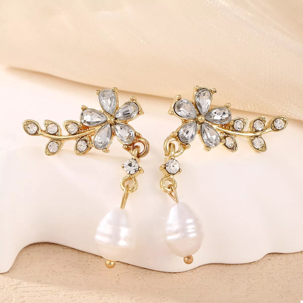 Flower Pearl Drop Earrings