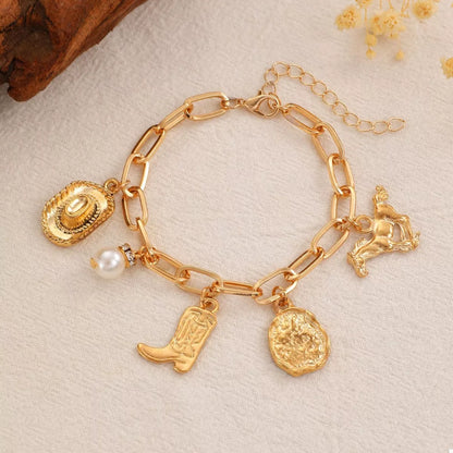 18K Gold-Plated Charm Necklace and Bracelet Jewelry Set