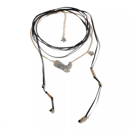 2 Piece Layered Leather Cord Boot Pendant Necklace