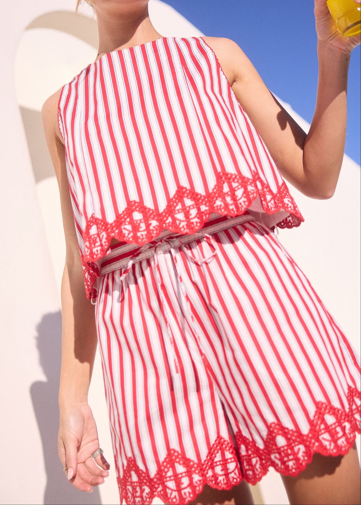 JULIE STRIPED PULL-ON SHORTS