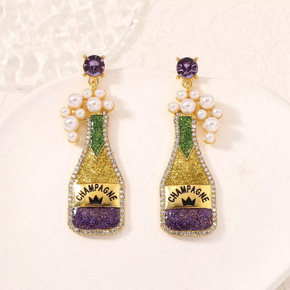 Champagne Bottle Earrings with Pearls
