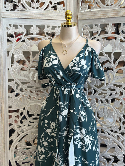 Deep Green Floral Maxi Dress- Stretchy, Estira
