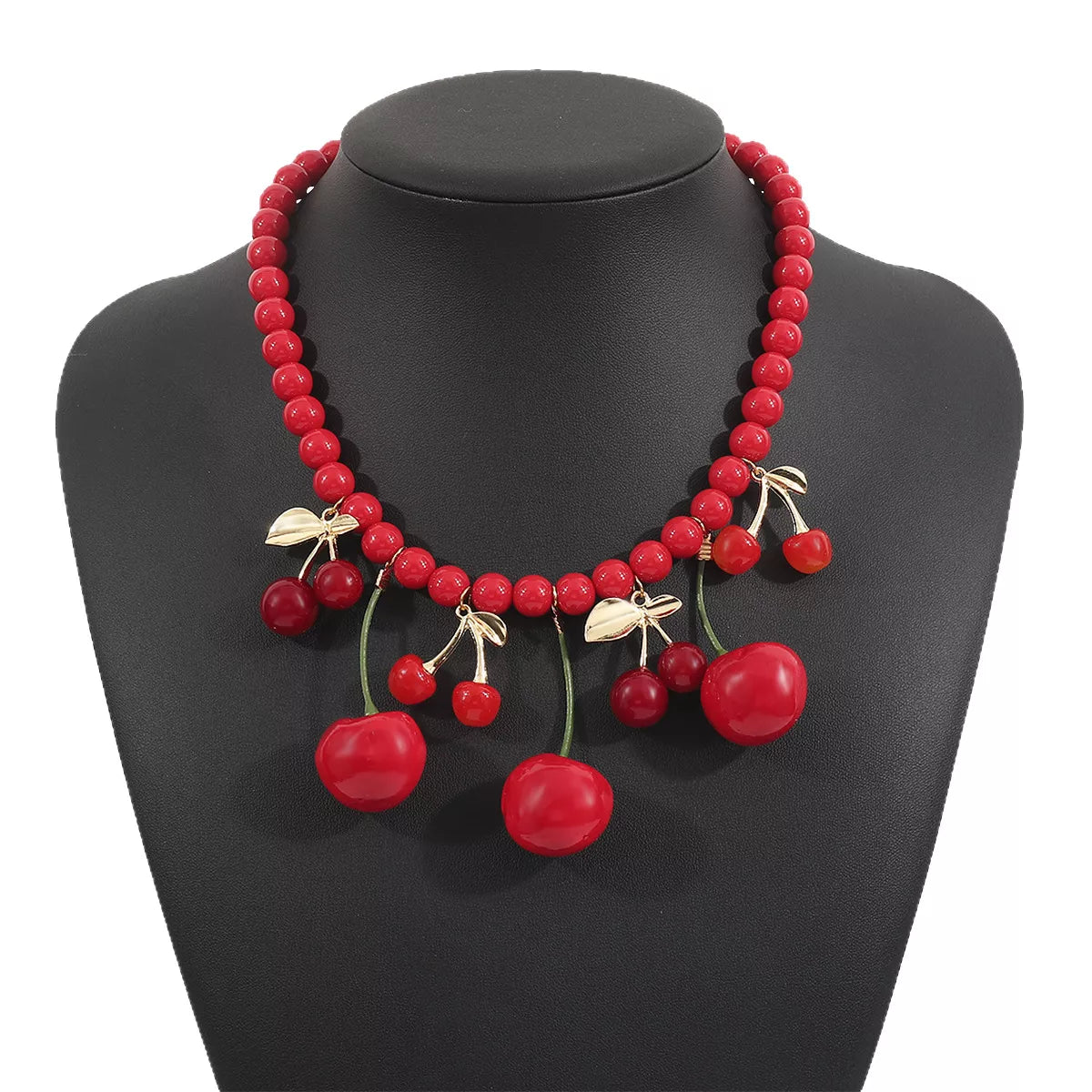 Cherry Beaded Charm Necklace