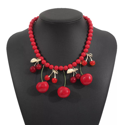 Cherry Beaded Charm Necklace