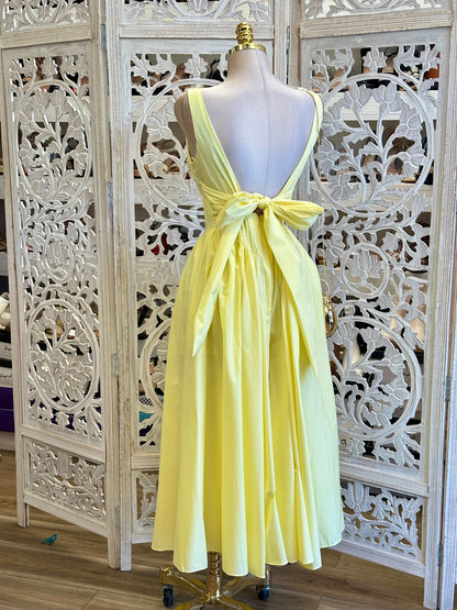 Yellow Tie Back Midi Dress- No Estira, Not Stretchy