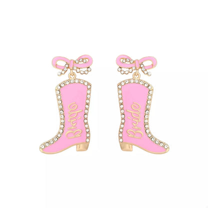 Cowgirl Boot Dangle Earrings with Bow