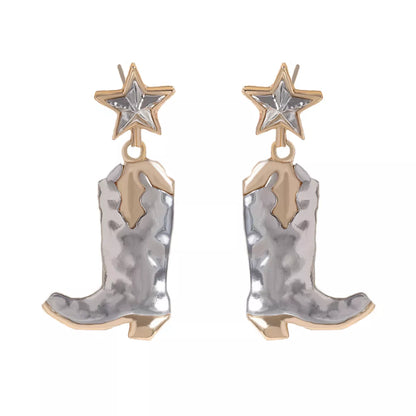 Western Cowboy Boot Star Dangle Earrings