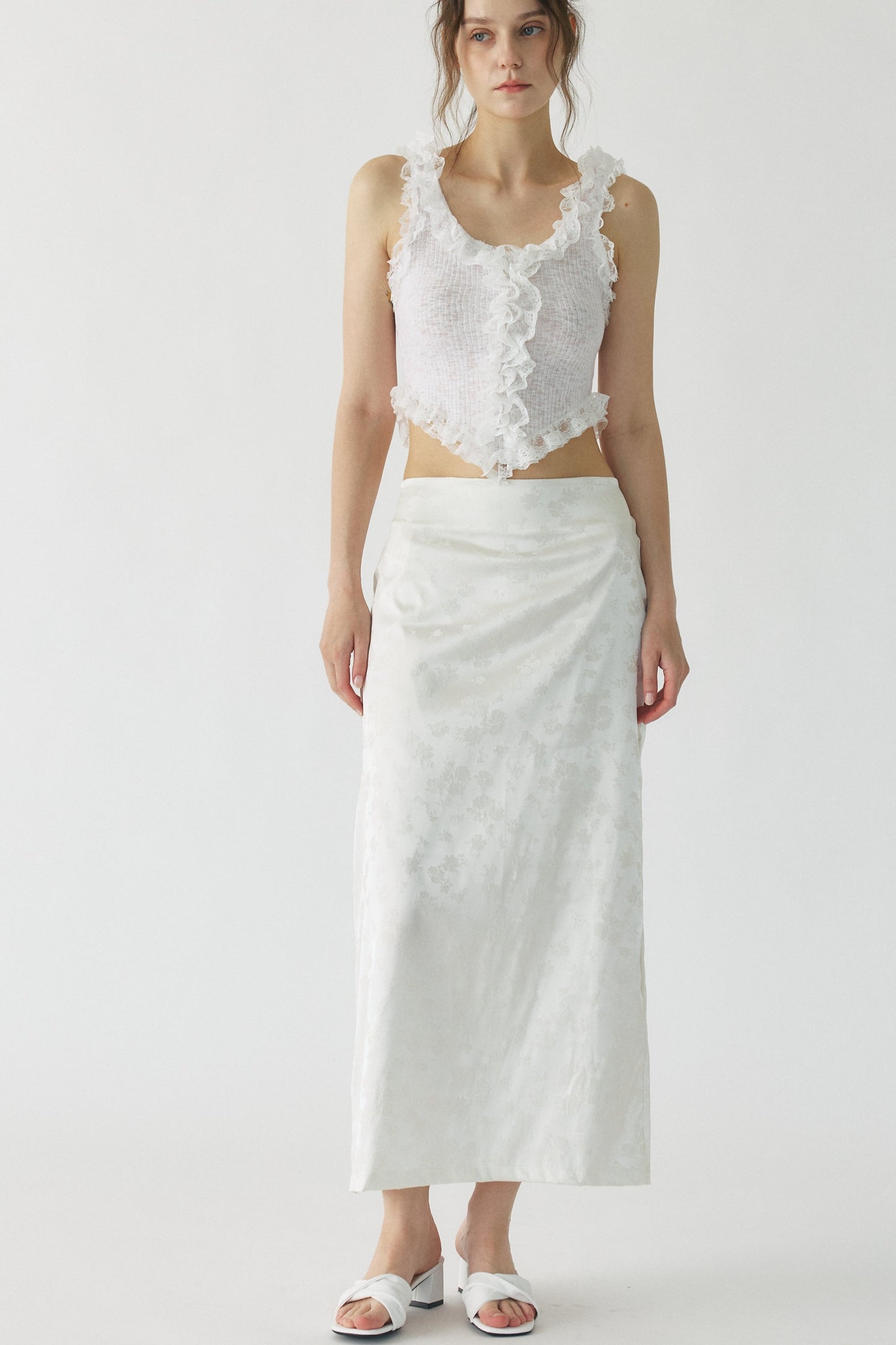 Rosalie Satin Jacquard Midi Skirt