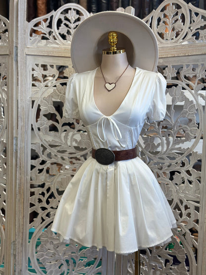 Ivory Ribbon Fluffy Mini  Dress- Not Stretchy, No Estira