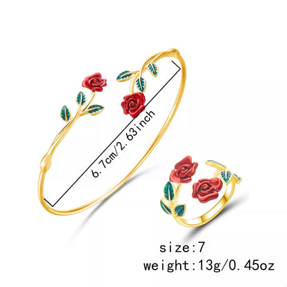 Rose Bypass Ring and Bracelet Jewelry Set