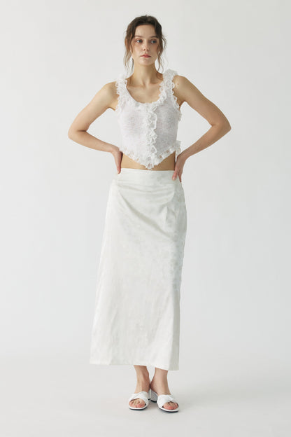 Rosalie Satin Jacquard Midi Skirt