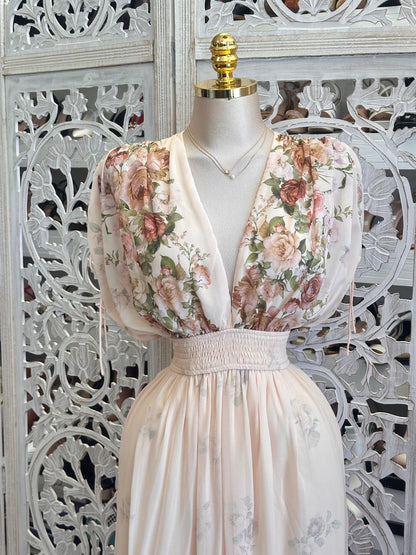 V Neck Floral Midi Dress - Estira, Stretchy
