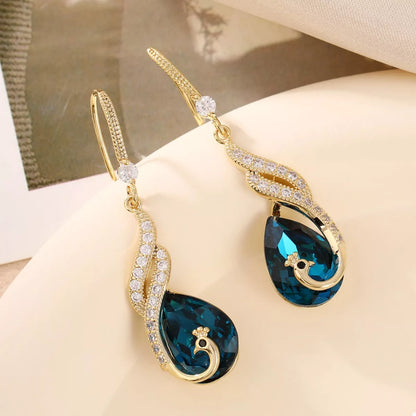 18K Gold-Plated Peacock Teardrop Earrings