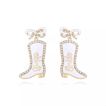 Cowgirl Boot Dangle Earrings with Bow