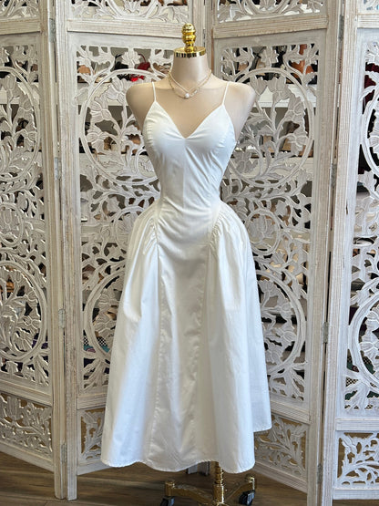 Triangle Neck White Midi Dress- Not Stretchy, No Estira