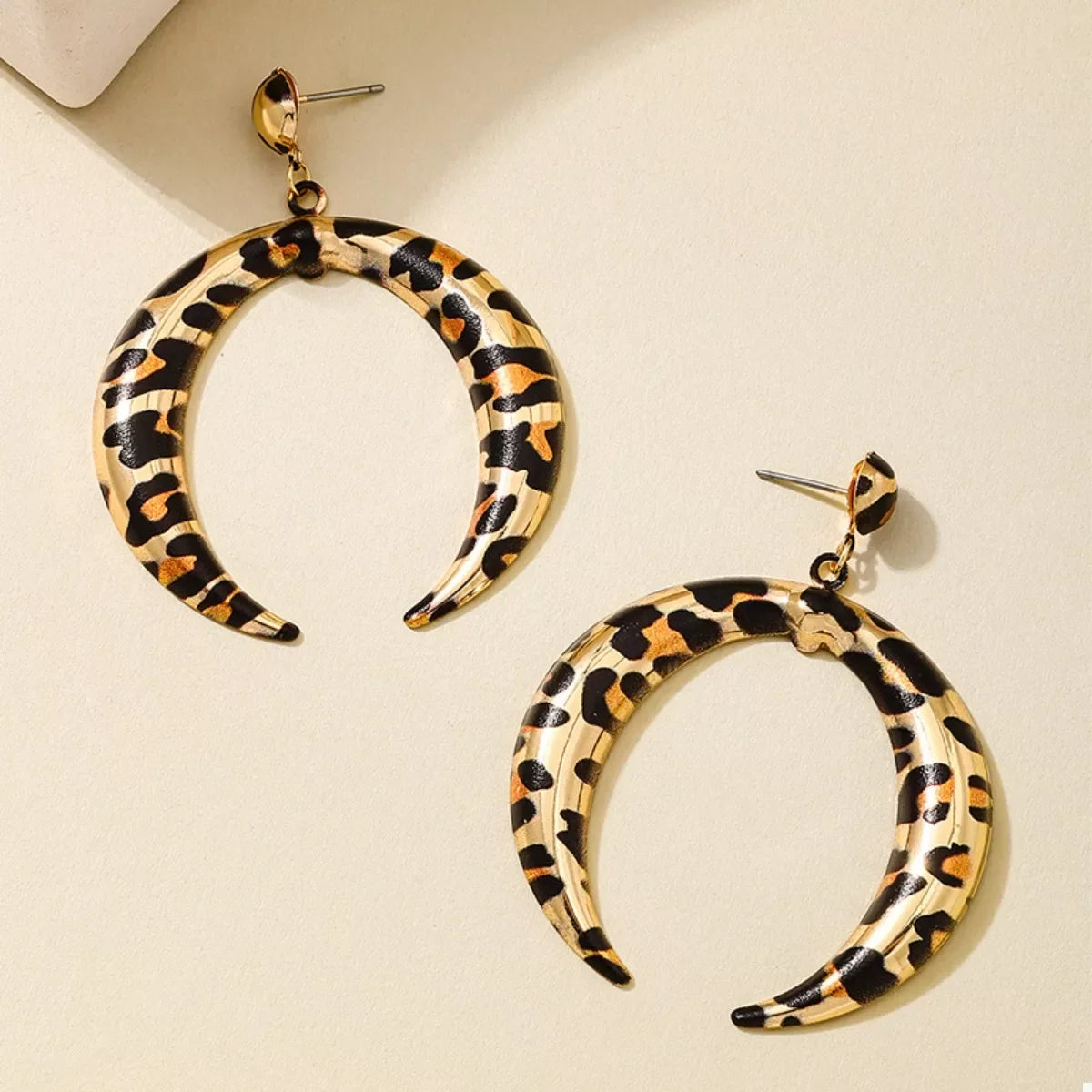 Leopard Crescent Dangle Earrings