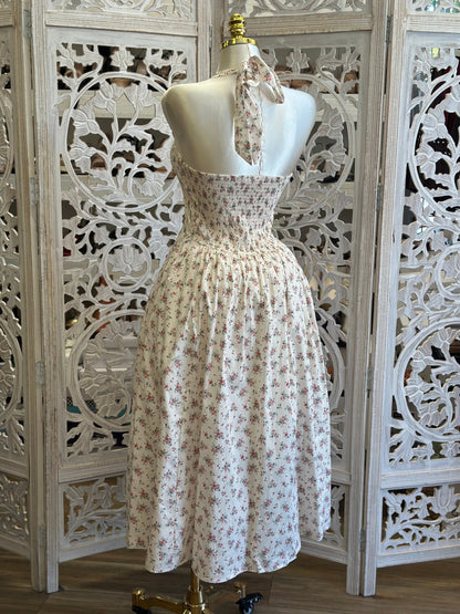 Halter Mini Floral Midi Dress - Estira, Stretchy