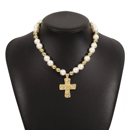Pearl & Cross Pendant Necklace