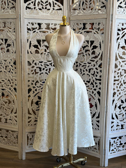 Pearl Flare Embroidered Midi Dress- Not Stretchy, No Estira