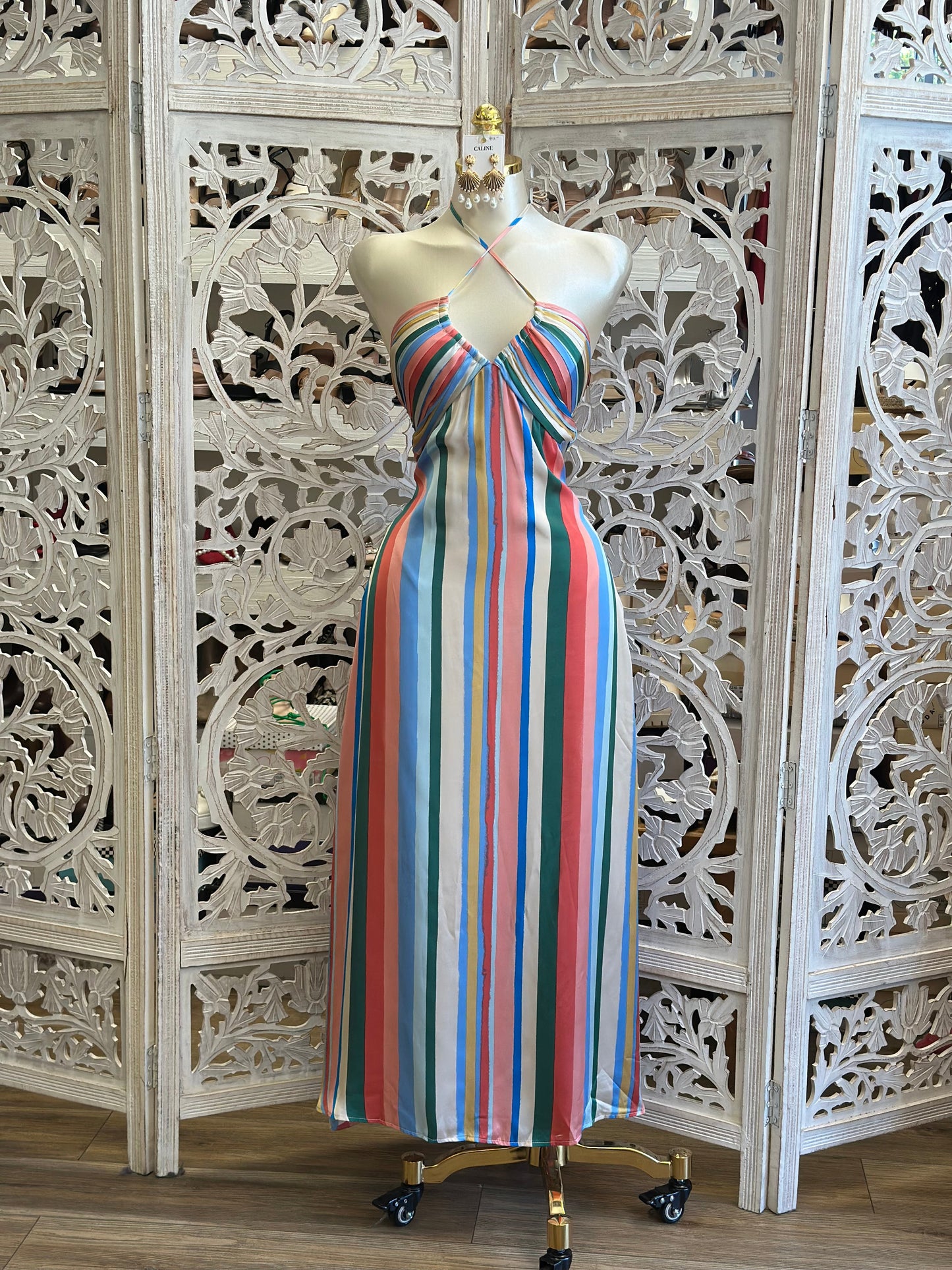 Multicolor Striped Midi Dress -Not Stretchy, No Estira