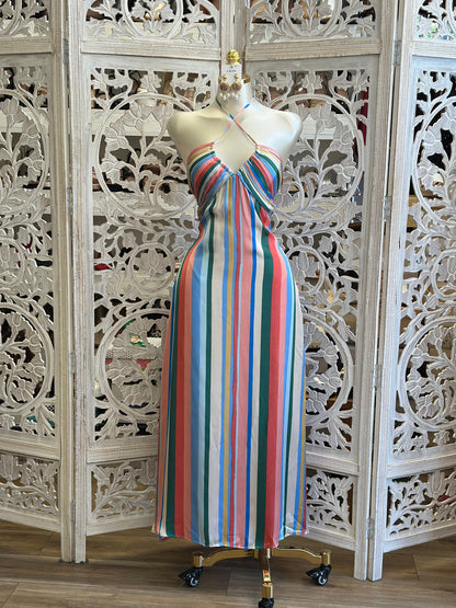 Multicolor Striped Midi Dress -Not Stretchy, No Estira