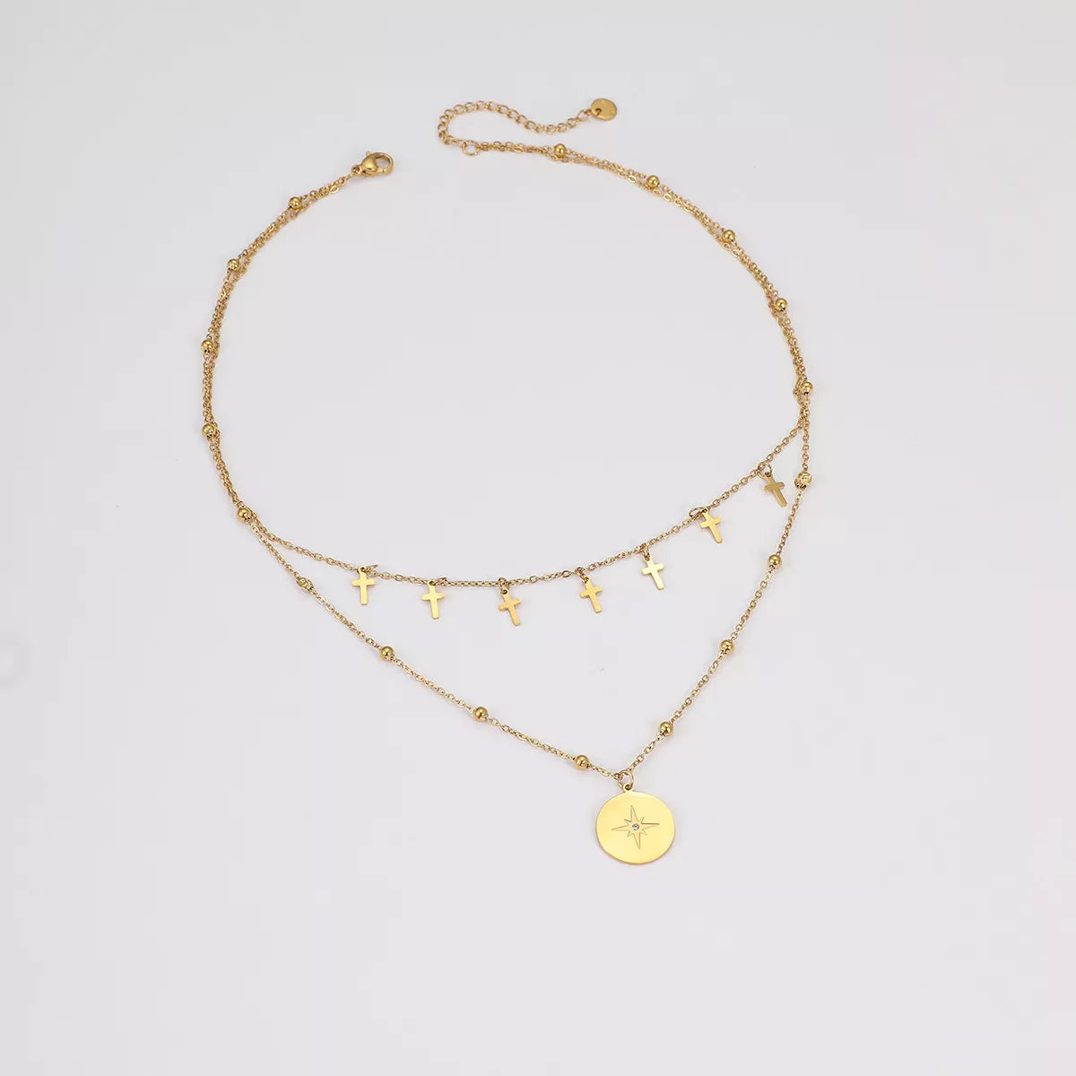 18K Gold-Plated Cross Double Layered Pendant Necklace