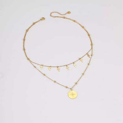 18K Gold-Plated Cross Double Layered Pendant Necklace