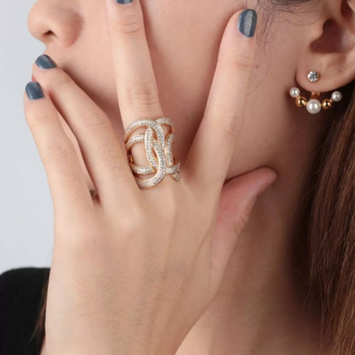 18K Gold-Plated Zircon Interwoven Ring