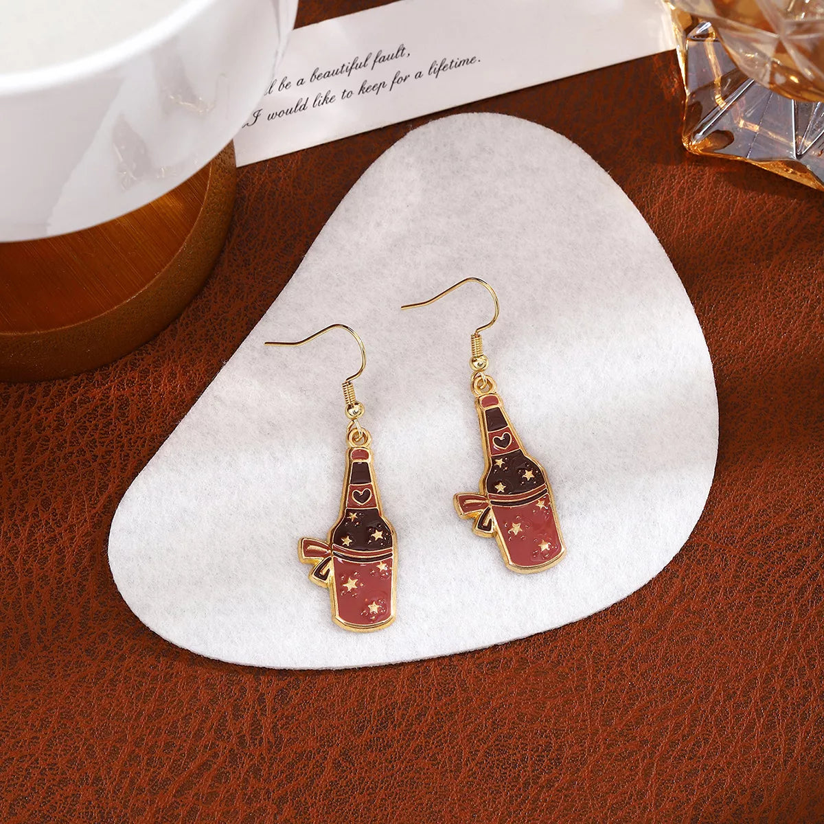 Cowboy Hat & Bottle Dangle Earrings
