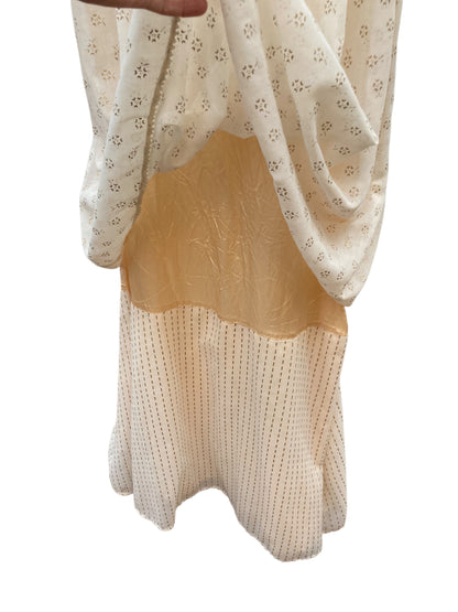 Vintage Summer Party Dress in Ivory/Gold Print, S/M