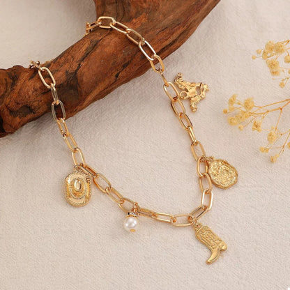 18K Gold-Plated Charm Necklace and Bracelet Jewelry Set