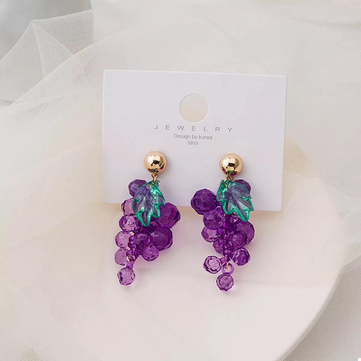Grape Cluster Beaded Dangle Earrings