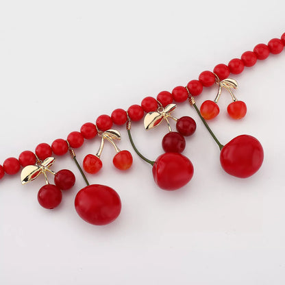 Cherry Beaded Charm Necklace