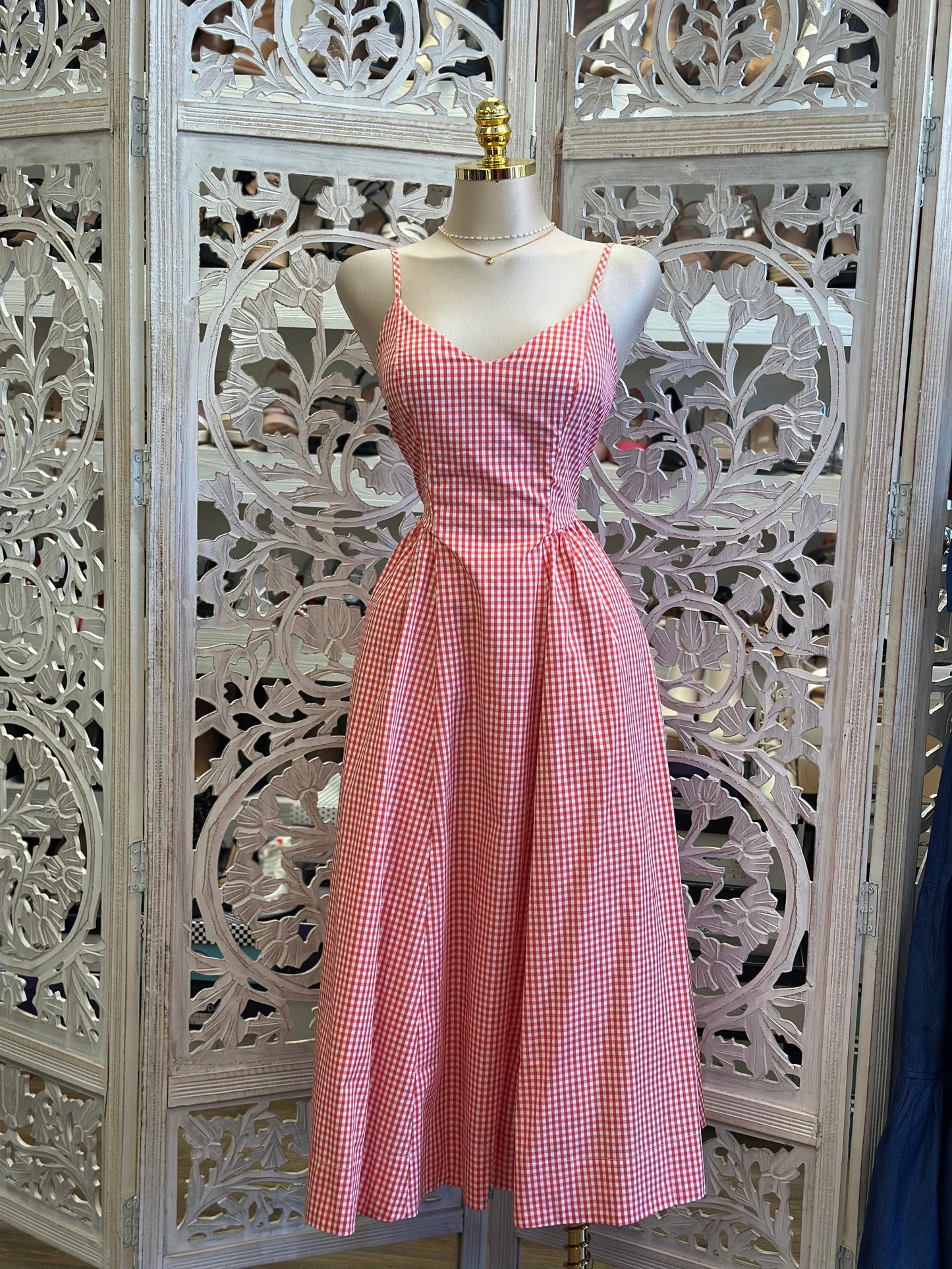 Gingham Midi Dress -Slightly Stretchy, Estira Poco